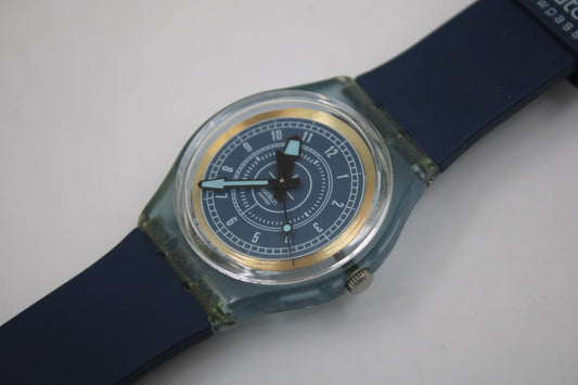 2000 Vintage Gents Access Swatch 'Blue Jacket' SKN104, very GOOD condition, working 100% with the original strap