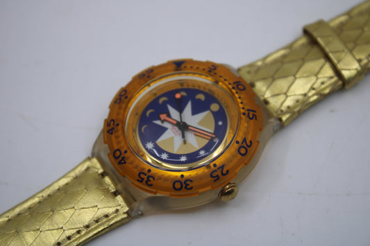 1993 Vintage Swatch Scuba SDK112 'Golden Island' NO box, UNWORN, New Old Stock condition, working 100%