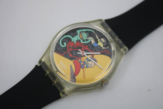 1997 Vintage Gents Swatch, 'Jungle Tangle', GK235, NO box, In a SUPER nice, near mint Condition, 100% working, Non-Original Strap