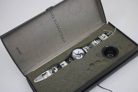 1996 Vintage Gents Olympic Swatch 'Olympic Portraits' GB178, NEW OLD STOCK, Never Worn, working 100% with original strap