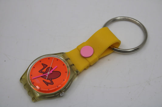 Unique, Vintage Swatch Keychain, GK237, 1997, 'Pounding Heart', made from recycled, NON-working Gents Swatch watch