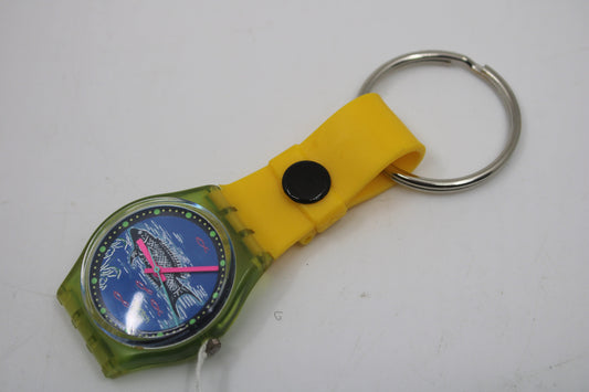 Unique, Vintage Swatch Keychain, GG116, 1992, 'Frische Fische', made from recycled, NON-working Gents Swatch watch