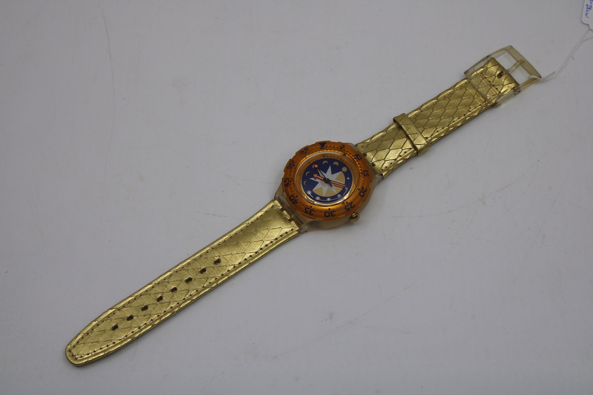 1993 Vintage Swatch Scuba SDK112 'Golden Island' NO box, UNWORN, New Old Stock condition, working 100%