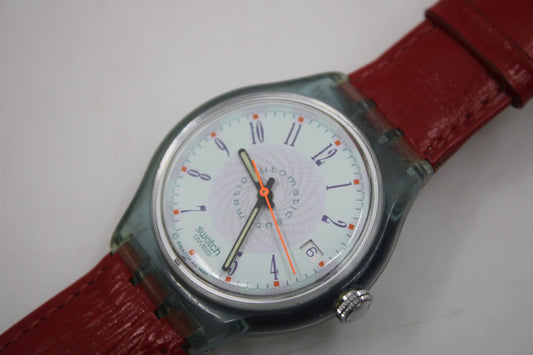 1993 'Brick-ett' Vintage Gents Automatic Swatch SAN400, NO box, good but used condition, with the original strap