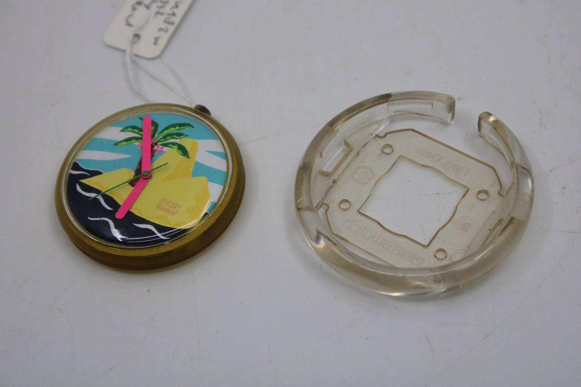 1992, Swatch, PopSwatch, 'Lonely Island', PWK182, nice, used condition, NO strap, watch + ring only