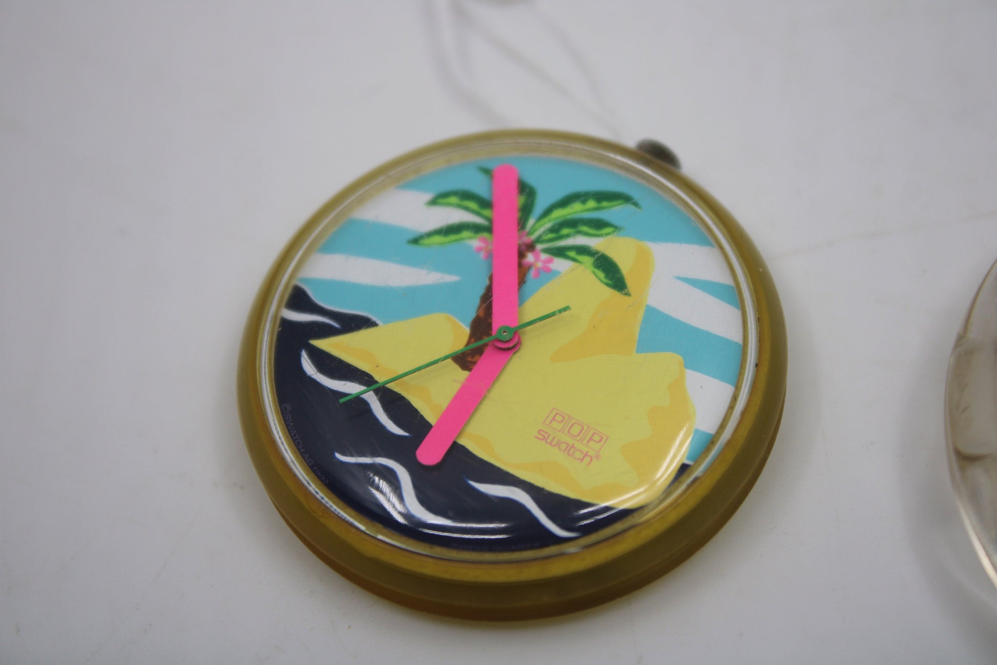1992, Swatch, PopSwatch, 'Lonely Island', PWK182, nice, used condition, NO strap, watch + ring only