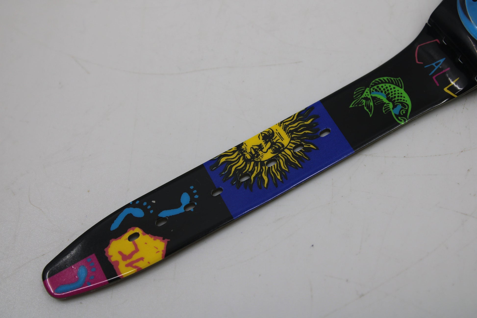 1993 Vintage Musicall Swatch 'Europe in Concert' SLB101, Jean Michel Jarre, NEW OLD STOCK, working 100% with original cracked strap